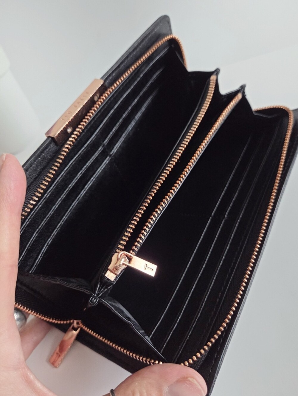 Ted Baker London Black Leather Zip Around Long Wallet With Rose Gold Hardware - Picture 9 of 16